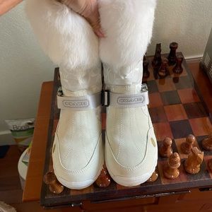 White Coach “Suzy” Rabbit-trim Boots Size 7.5